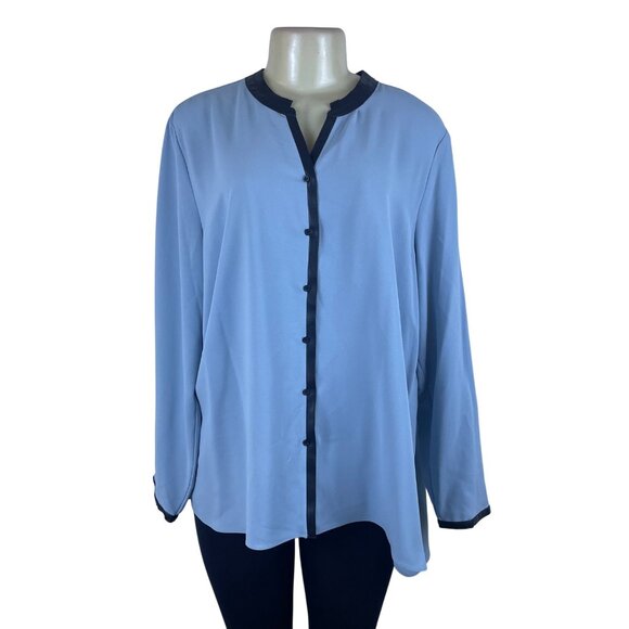 Alfani Womens Blue Polyester Button-Down Long-Sleeve Blouse Size 16 - Picture 1 of 7